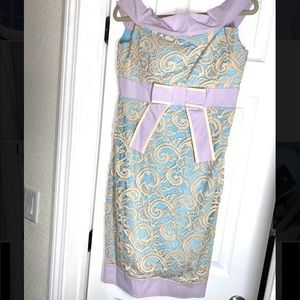 Elegant pastel lace dress off shoulder lilac/ blue